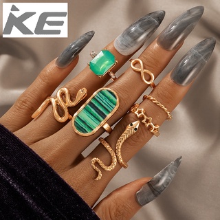 Popular Emerald Ring Animal Snake Pentagram Drop 7 Piece Womens Ring for girls for women low