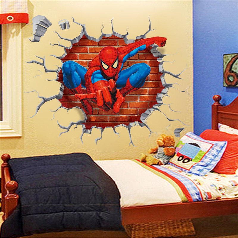 สติ๊กเกอร์ตกแต่งบ้าน-ลาย-spiderman-3d-cracked-สำหรับเด็ก