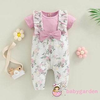 Babygarden-3-18months ชุดจั๊มสูทรอมเปอร์ลําลอง คอกลม แขนสั้น พิมพ์ลายดอกไม้ สําหรับเด็กผู้หญิง