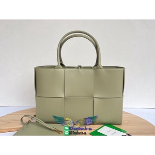 BV Arco open shopper handbag casual shopping tote in olive calfskin authentic quality