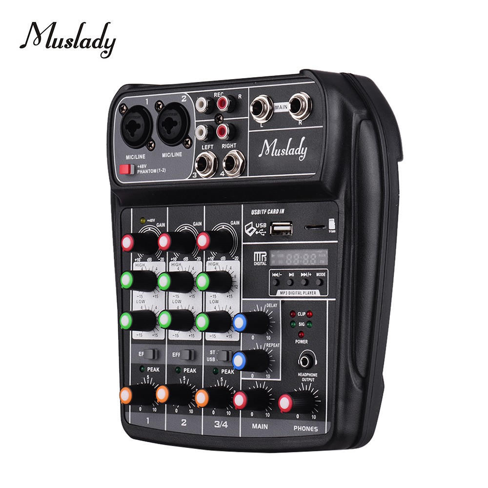 ภาพหน้าปกสินค้าMuslady เครื่องมิกเซอร์สัญญาณเสียง แบบดิจิตอล BT MP3 USB ช่องสัญญาณ 4 ช่อง ไฟฟ้ากระแสตรง 48โวลต์ สำหรับ Mu