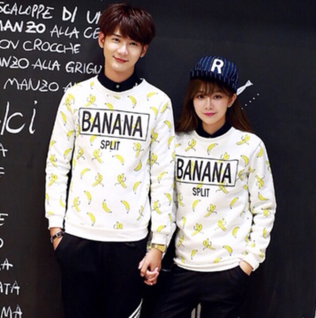 tj-เสื้อกันหนาวแฟชั่น-คอกลม-แขนยาว-บุกันหนาว-ลาย-banana-สีขาว-เทา-รหัสสินค้า-mr5103-ขาว-เทา