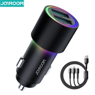 🔥พร้อมส่ง🔥Joyroom JR-CL10 Car Charge 2 USB 4.8A มีสาย 3 in 1 แถม!! ชาร์จเร็ว มีสองพอร์ต หัวชาร์จในรถยนต์ มีไฟ