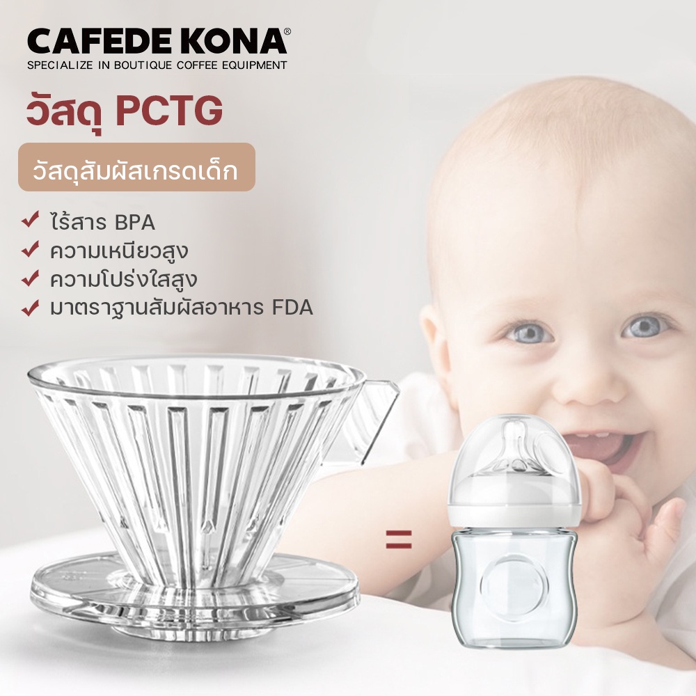 cafede-kona-กรวยดริปกาแฟ-ทนต่ออุณหภูมิสูง-pctg-วัสดุ-ดริปเปอร์-โปร่งใส-ถ้วยกรองกาแฟ-1-4-คัพ-ดริปเปอร์พลาสติก