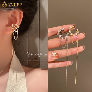 ภาพหน้าปกสินค้าKorean Crystal Pearl Hoop Clip Earring Gold Silver Chain Ear Clips for Women Accessories Jewelry ซึ่งคุณอาจชอบราคาและรีวิวของสินค้านี้