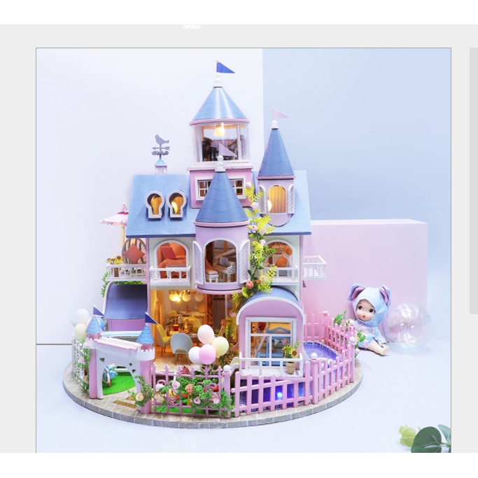 พร้อมส่งทันที-บ้านตุ๊กตา-diy-ปราสาทแสนสวย-fairy-castle-มีฝาครอบกันฝุ่น-กล่องดนตรี-บ้านจิ๋ว-โมเดลบ้าน-ปราสาทจิ๋ว