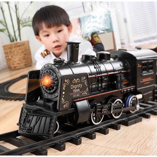 ของเล่นเด็ก ของเล่นรางรถไฟ ชุดรถไฟจำลอง รุ่น 19036B ใส่ถ่านได้ พร้อมของตกแต่งสีดำ ขนาด102x67cm รถไฟ 13x4.5x3cm (BWJ001)