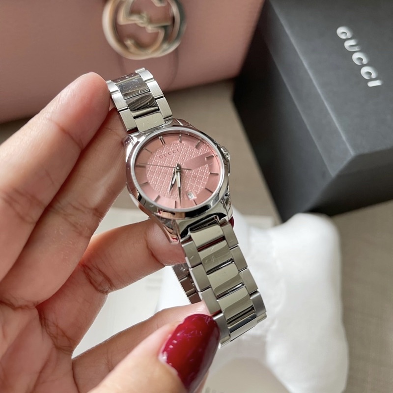 ✨ผ่อน0%~แท้100%✨Shop เมกา GUCCI G Timeless Pink Dial Stainless Steel Ladies  Watch YA126524 | Shopee Thailand