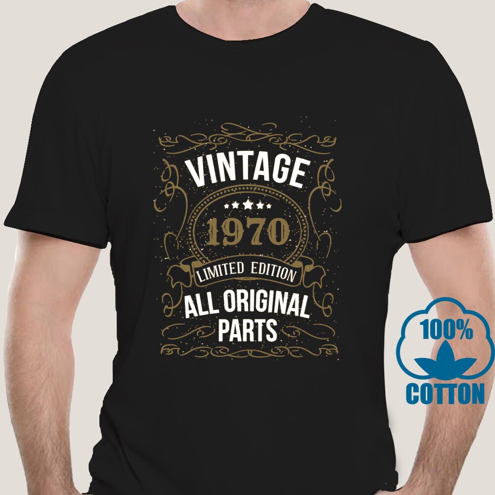 เสื้อแฟชั่นผญ-วินเทจ-1970-50-วันเกิด-tshirt-อายุ-50-ปีของขวัญสีดํากองทัพเรือชายสั้น