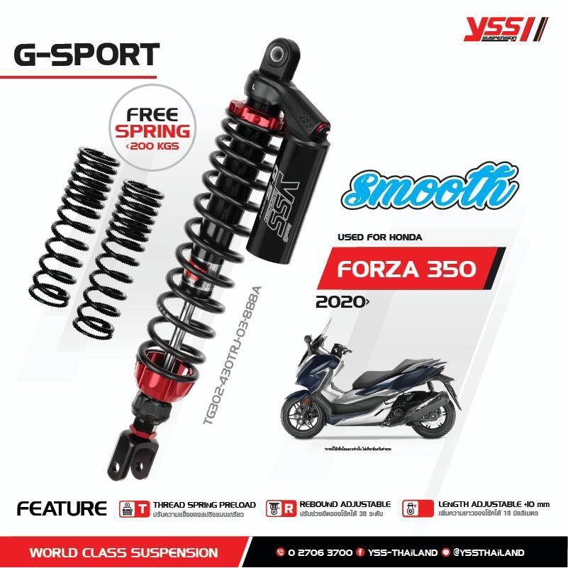 yss-โช๊คแก๊ส-g-sport-ใช้อัพเกรดสำหรับ-honda-new-forza-300-ปี-2018-2020-tg302-430trj-03-858-โช๊คคู่หลังสปริงแดง-กระบอกดำ