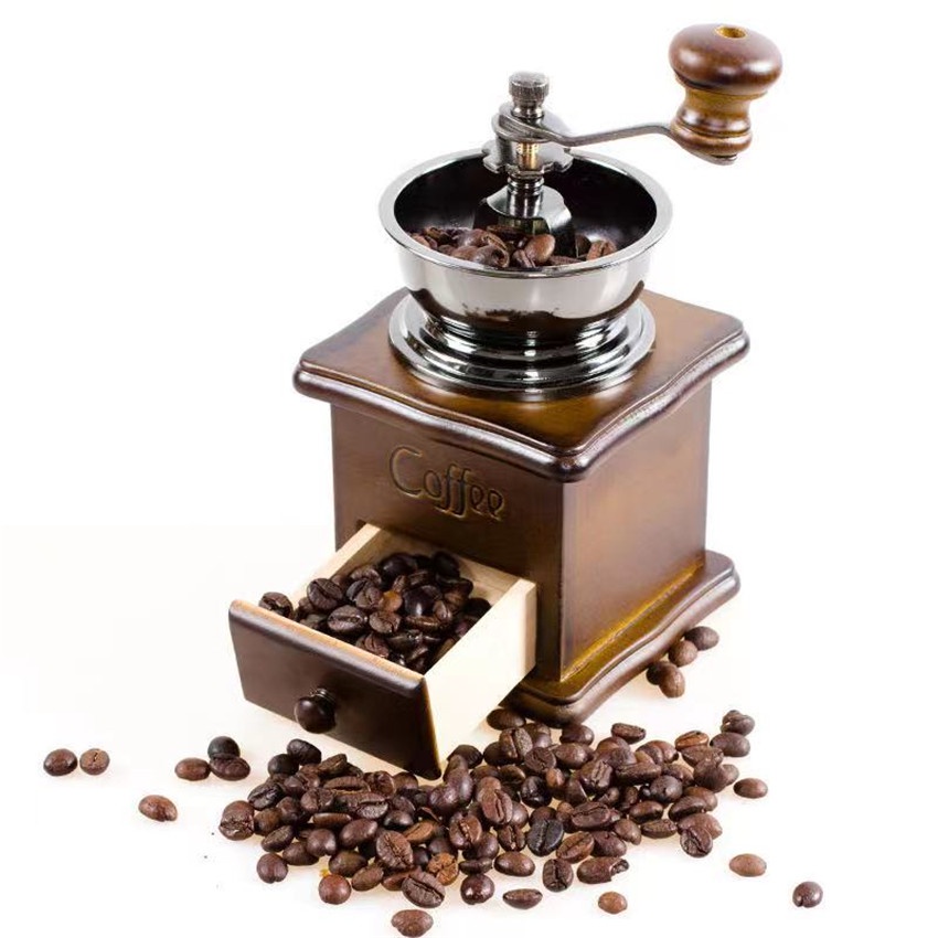 เครื่องบดกาแฟมือหมุน สแตนเลส กล่องไม้คลาสสิค