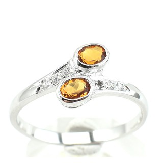 💎S979 แหวนพลอยแท้ แหวนเงินแท้ชุบทองคำขาว พลอยซิทรินแท้ 100%