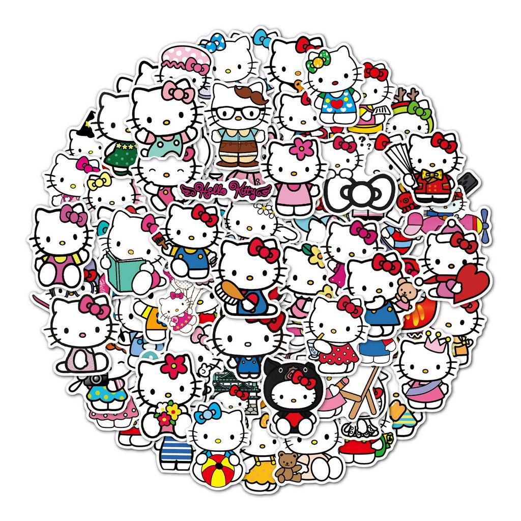 สติ๊กเกอร์พีวีซีกันน้ําลายการ์ตูน-hello-kitty-100-ชิ้น