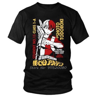 ROUND คอลูกเรือเสื้อยืด ผ้าฝ้าย พิมพ์ลายอนิเมะ My Hero Academia Shoto Todoroki สไตล์สตรีท ฮาราจูกุ สําหรับผู้ชาย-4XL