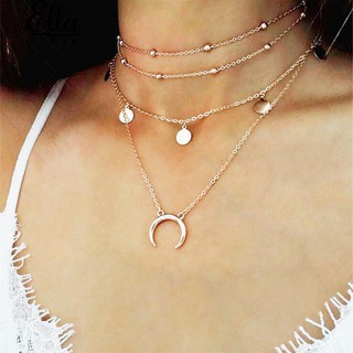 ผู้หญิง Boho Choker Coin ดวงจันทร์จี้ลูกปัดหลายชั้นสร้อยคอ