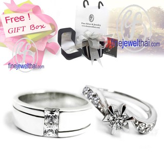 Finejewelthai-แหวนคู่-แหวนเงิน-เงินแท้ 925-แหวนหมั้น-แหวนเพชร-Couple-Diamond Cz-silver-wedding-ring - Gift_set42