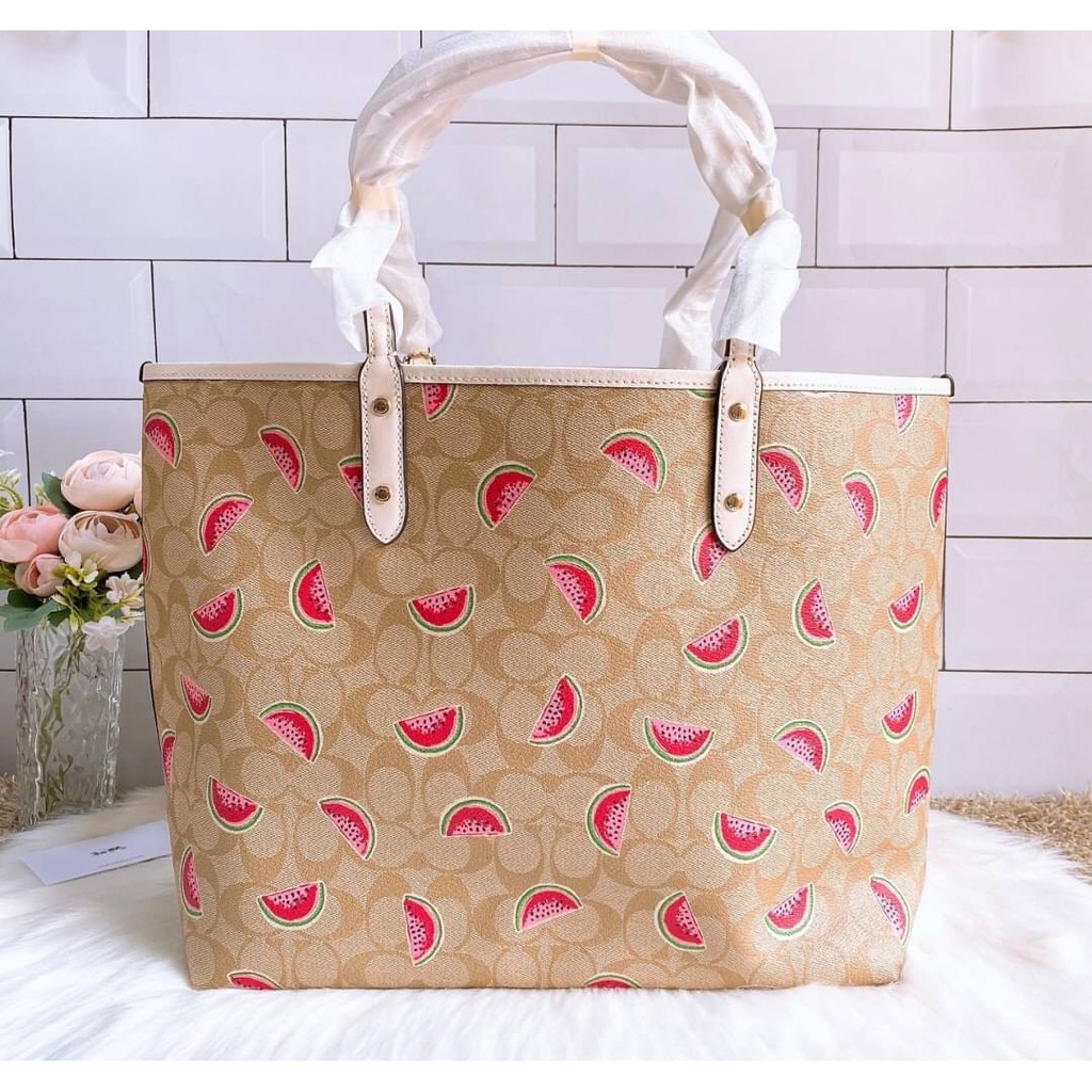 Coach Reversible City Tote in Signature Canvas with Watermelon Print