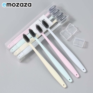Emozaza แปรงสีฟัน เซ็ต 4 สี 4 ด้าม สไตล์ญี่ปุ่น ขนแปรงนุ่ม ด้ามจับถนัดมือ พกพาท่องเที่ยว มาพร้อมกล่อง สะอาดปลอดภัย