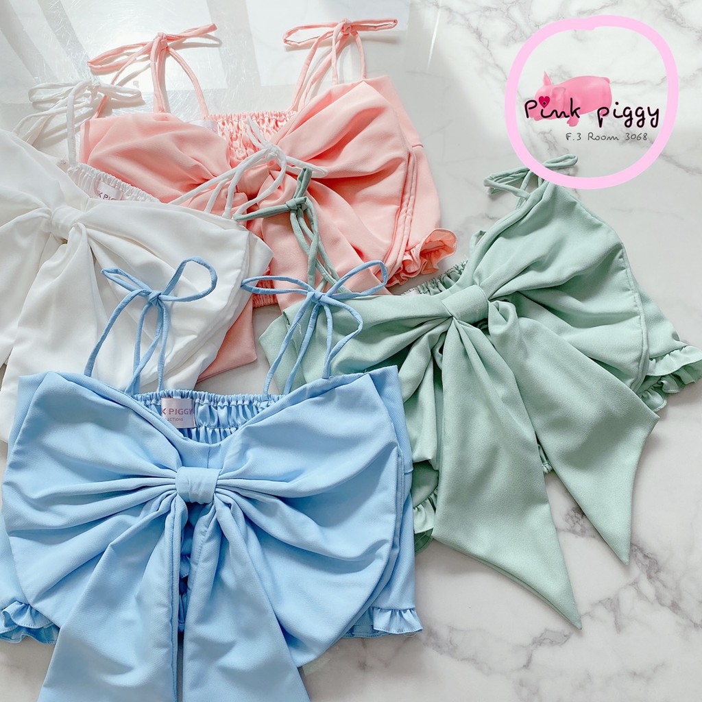 เสื้อสายเดี่ยวโบว์ใหญ่-พร้อมส่ง-แฟชั่นเกาหลี