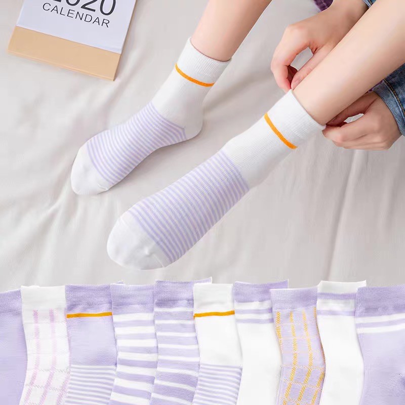 lavender-socks-ถุงเท้าสีม่วง-มินิมอล-ถุงเท้ายาวถึงข้อ