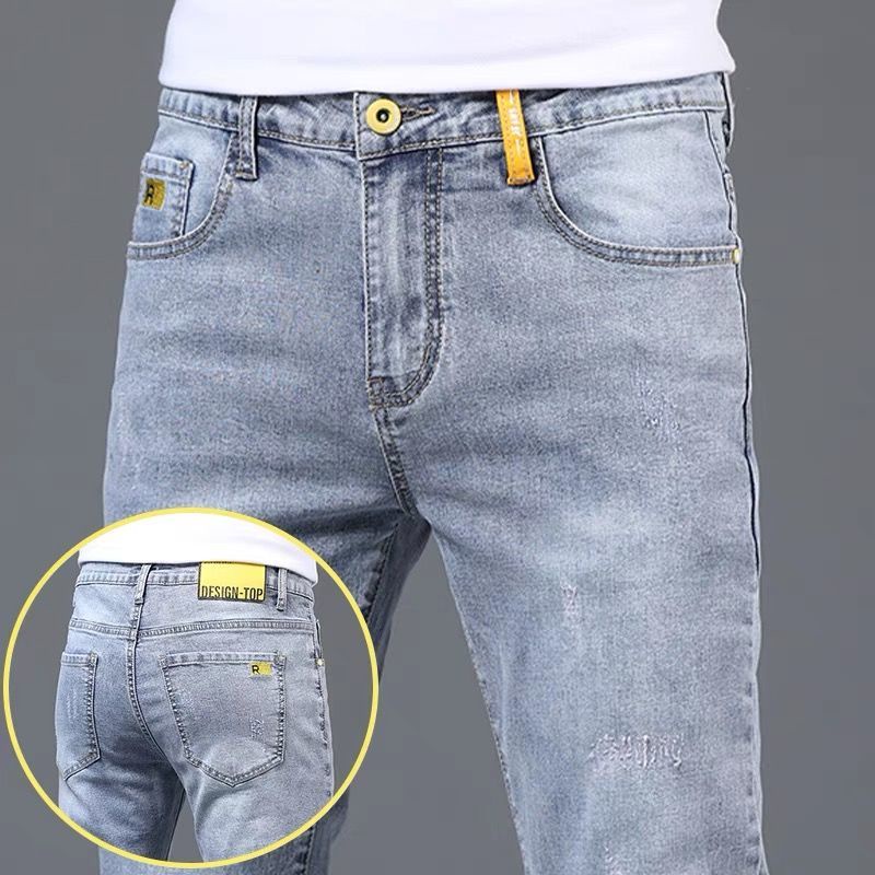 summer-high-end-jeans-men-s-fashion-brand-slim-feet-korean-version-of-the-trend-of-2021-new-กางเกงขายาวบางสบายๆ