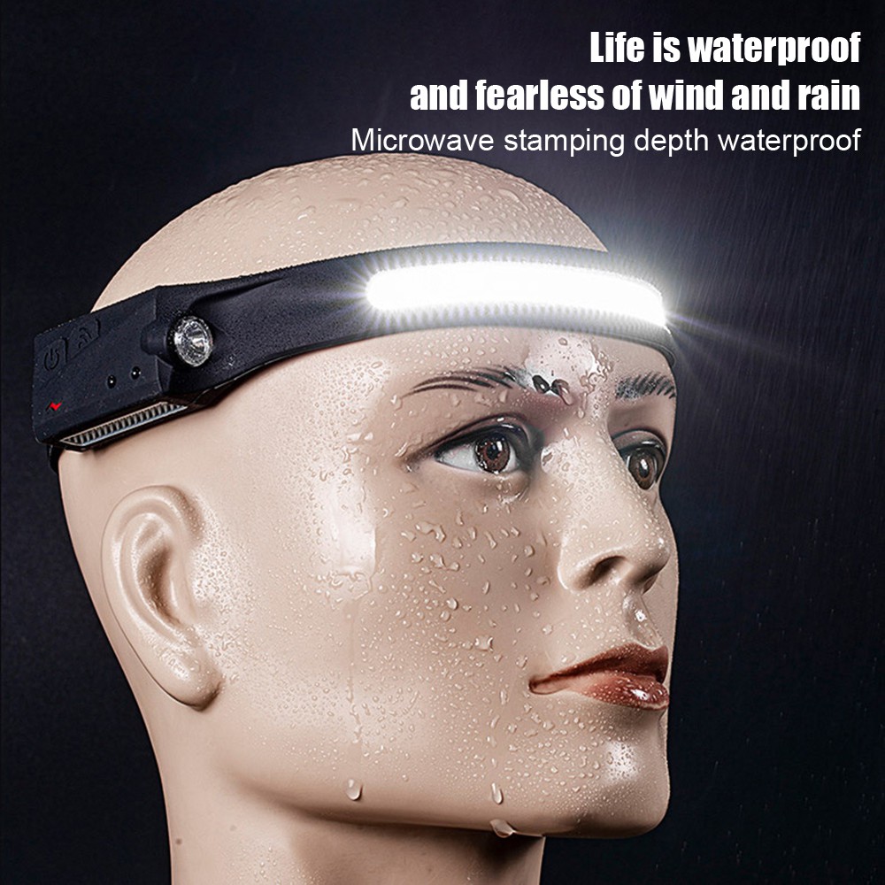 COB LED Headlamp Sensor Headlight with Builtin Battery Flashlight USB