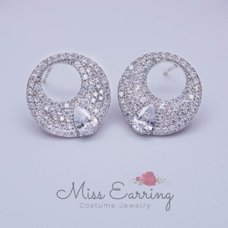 Miss Earring ต่างหูเงินแท้ เพชรสวิส แบบกลม ไม่แพ้ไม่คัน น้ำหนักเบา พร้อมส่ง