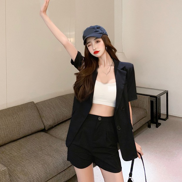 cicishop-2162-เซตเสื้อเบลเซอร์แขนสั้น-กางเกงขาสั้น-รุ่นนี้ผ้าดีมาก-ใส่จับคู่เป็นเซตดูแพงสุดๆ