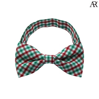 ANGELINO RUFOLO Bow Tie ผ้าไหมทอผสมคอตตอนคุณภาพเยี่ยม โบว์หูกระต่ายผู้ชาย ดีไซน์ Chequer สีเขียว-แดง/สีกรมท่า/สีชมพู