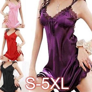 Sexy ผู้หญิงเซ็กซี่ชุดนอน ซาตินผ้าไหมลูกไม้เสื้อคลุมนอน S-5XL S-5XL Sleepwear Nightgown