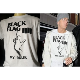 เสื้อยืดผ้าฝ้ายพิมพ์ลายเสื้อวงนำเข้า Black Flag My Rules Eminem wearing Hardcore Punk Rock Dead Kennedys Minor Threat Ba