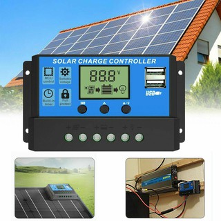 PWM Solar Charge Controller 12V 24V LCD Display Dual USB Solar Panel Charger
