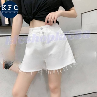 สินค้า 🌟KFC🌟👖 กางเกงยีนส์ขาสั้นเอวสูง ปลายรุ่ย ขากว้าง 👖  #22045