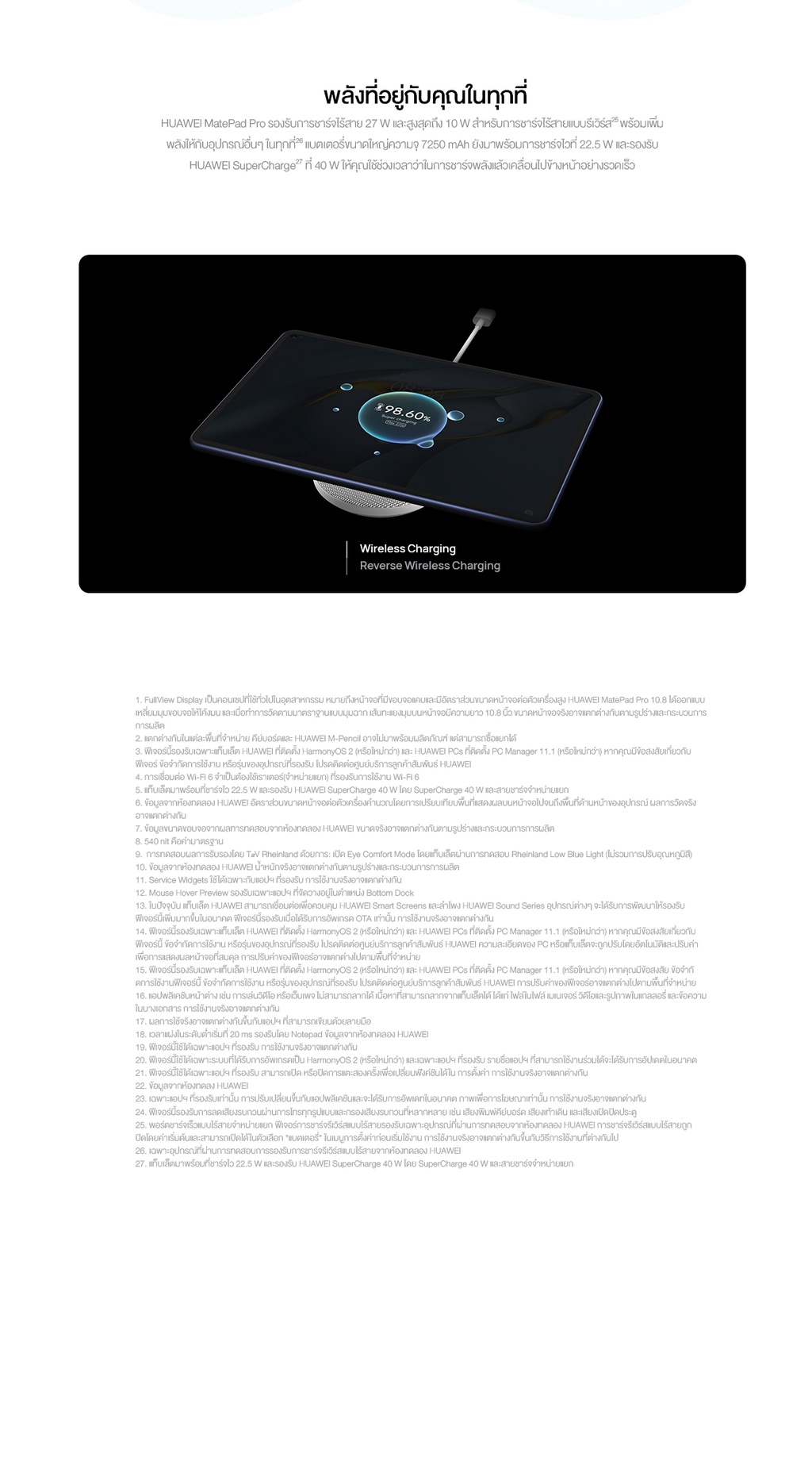 เกี่ยวกับ HUAWEI MatePad Pro 10.8 แท็บเล็ต  10.8-inch FullView Display Wi-Fi 6 Fast Connection HUAWEI SuperCharge