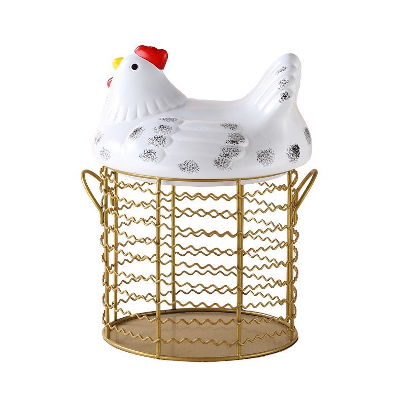 ที่ใส่ไข่รูปไก่ตะแกรงทองทรงสูง-วัสดุเหล็กดัดสีทอง-จัดเก็บไข่-หรือใส่ของ