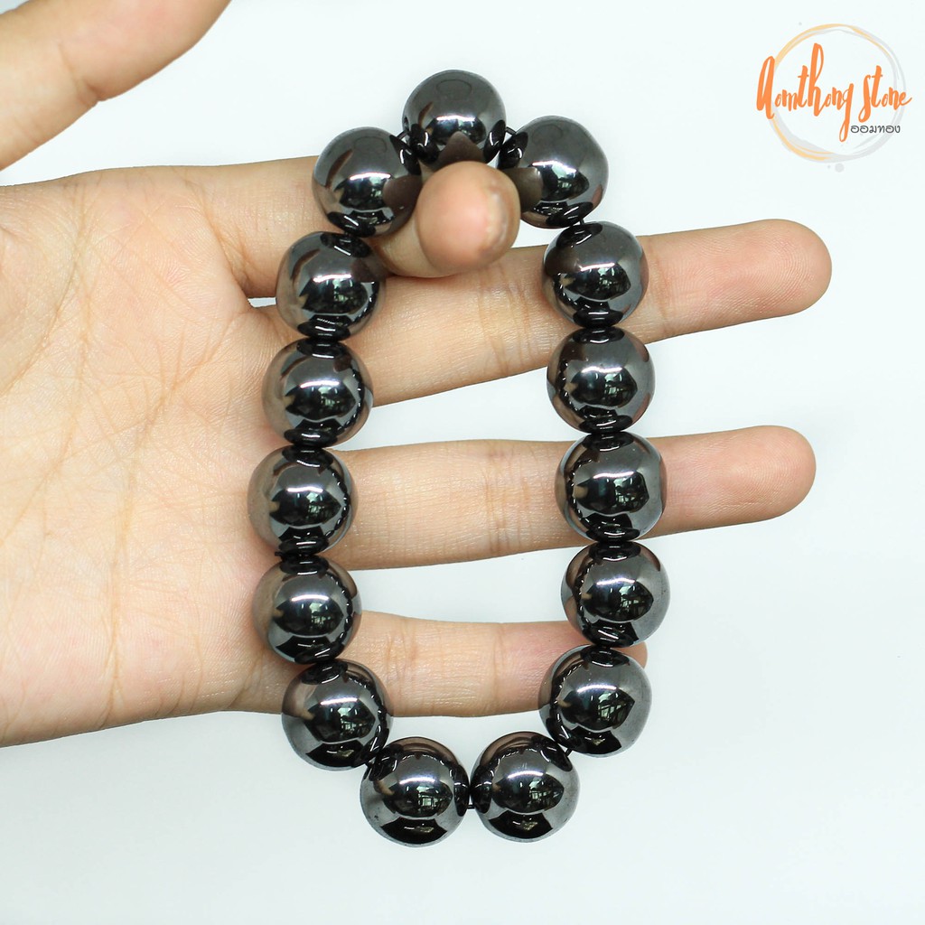 แร่เฮมาไทต์-หินเพชรดำ-ขนาด-14-มิล-hematite-กำไลหินมงคล-แร่ในตระกูลเหล็กไหล-กำไลหินแท้-หินสี