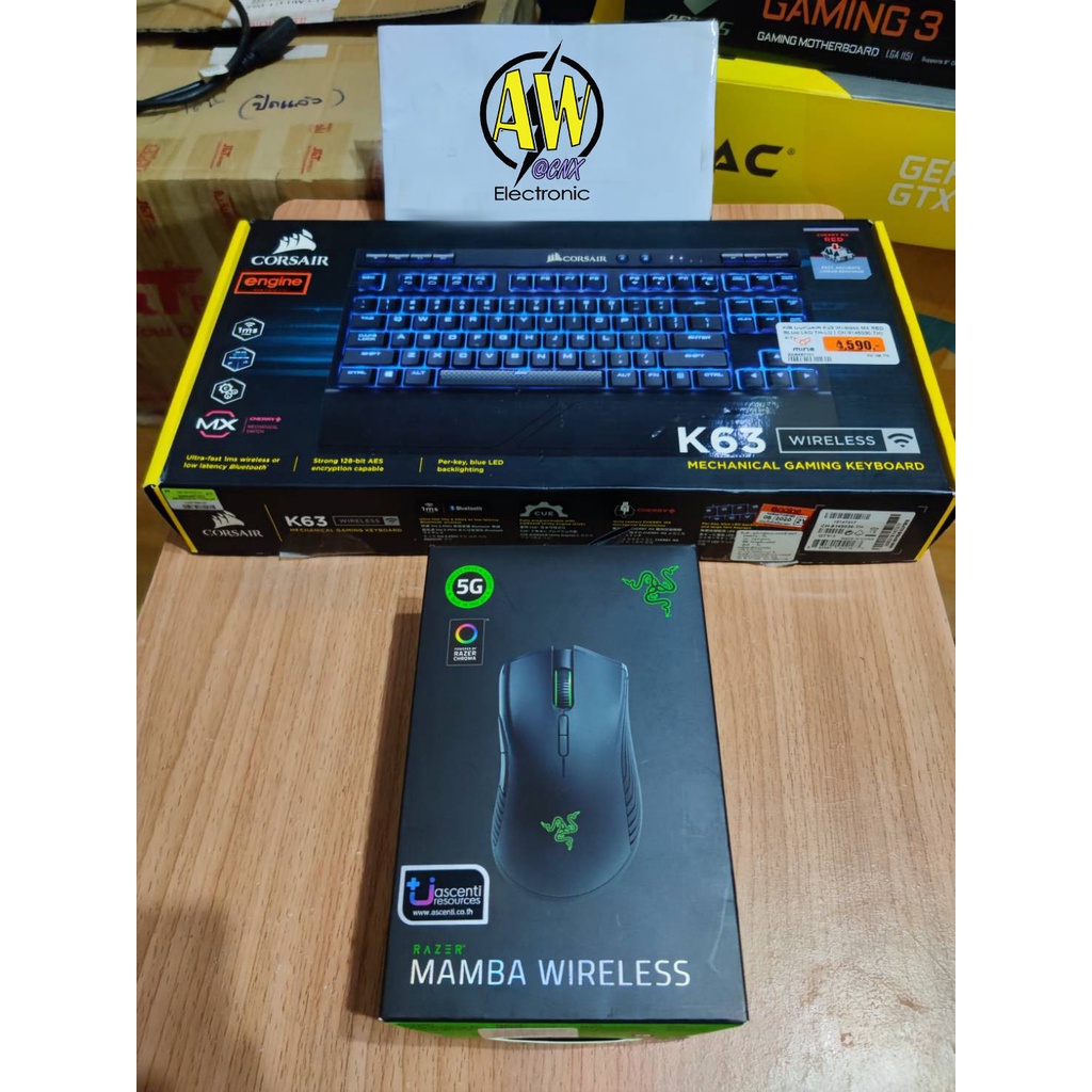 ไร้สาย Keyboard corsair k63 และ Mouse Razer Mamba wireless มือ 2 สภาพ