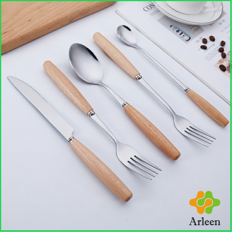 arleen-ชุด-มีด-ช้อน-ส้อม-ตะเกียบ-วัสดุสแตนเลสและไม้-ช้อนส้อมด้ามไม้-stainless-steel-cutlery