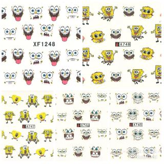 สติกเกอร์ติดเล็บ สติกเกอร์ตกแต่งเล็บ แทททูติดเล็บ แบบลอกลายน้ำ ลาย Spongebob