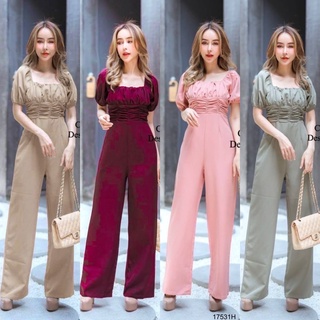 TW17531 Jumpsuit จั๊มสูทขายาว ทรงคอยู อกย่นจับจีบ