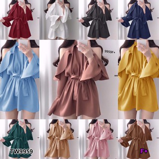 สินค้า SS9959 Dress เดรส เว้าไหล่ระบาย + สายผูกเอว