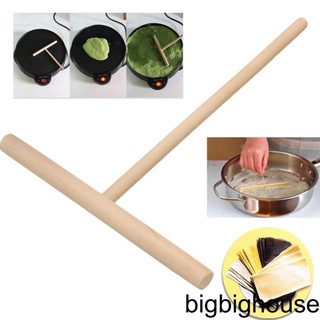 [Biho] 2pcs Wooden T-Shaped Kitchen Fry Pastry Crepe Maker Lightweight Pancake Tool Batter Spatula Scraper