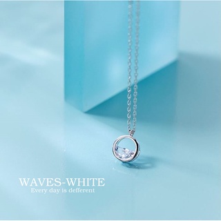 s925 Waves-white สร้อยคอเงินแท้ พร้อมคริสตัลคลื่นสีขาว สดใส วิบวับสวยงาม ใส่สบาย เป็นมิตรกับผิว