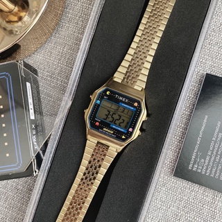 🎀 ส่งฟรี นาฬิกา สีทอง ขนาด 34 มิล TIMEX T80 X PAC-MAN 34mm Watch Limited edition classic