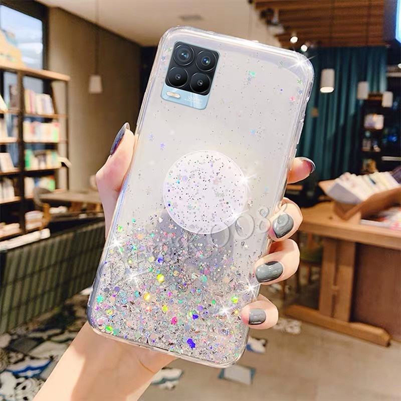 เคสโทรศัพท์-realme-8-4g-5g-bling-casing-glitter-star-space-with-stand-holder-black-cover-เคส-realme8-tpu-softcase