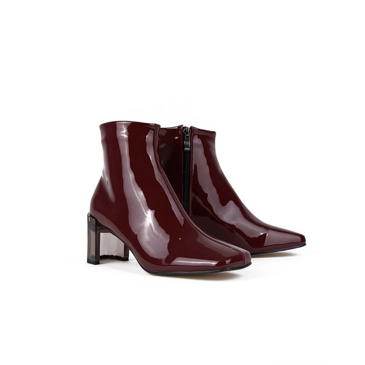 glossy-ankle-boots-รองเท้าบู๊ทสีแดงเลือดหมู-ลองเท้าบู๊ทcoat-over-new-สินค้าเป็นของใหม่