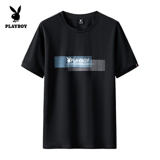 [S-5XL] Playboy เสื้อแขนสั้น ผ้าเรยอน ปักลาย สไตล์เกาหลี สําหรับผู้ชาย