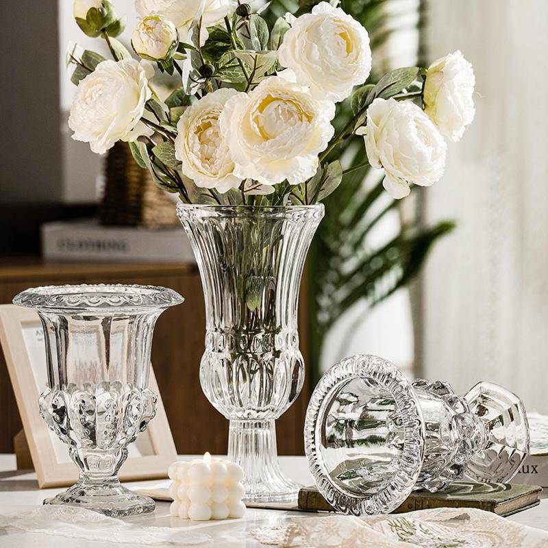 แจกันดอกไม้-วินเทจแสงสร้างสรรค์หรูหราโคมไฟแจกันแก้วสูงคริสตัลใสดอกไม้ดอกไม้ขวดโรมัน-ins-โฮมสเตย์