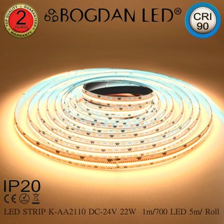 LED STRIP K-AA2110-700-2700K DC-24V  22W/1M IP20 ยี่ห้อBOGDAN LED แอลอีดีไฟเส้นสำหรับตกแต่ง 3500LED/5M 110W/5M Grade A