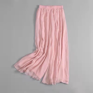 กางเกงขากว้าง-ผ้าชีฟอง-เอวสูง-ทรงหลวม-สีขาว-สี่สี-สไตล์ฮาคามะ